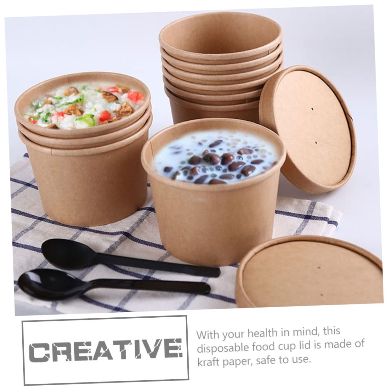 CONGARTENO 40pcs Disposable Paper Soup Cup Lids Covers Compatible with Soup Cups Prevent Spills for Takeout and Daily Use