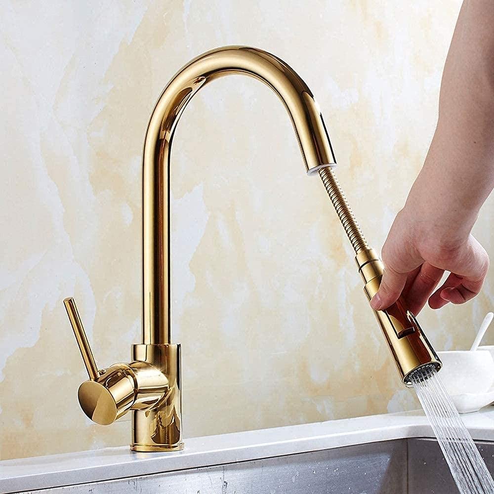 Rubinetti, Rubinetto Rubinetto Rubinetto Rubinetto della Cucina con irrigatore a Scomparsa Rubinetto del lavello della Cucina Estraibile Nichel Spazzolato Rubinetto Placcato in Oro Comfortable