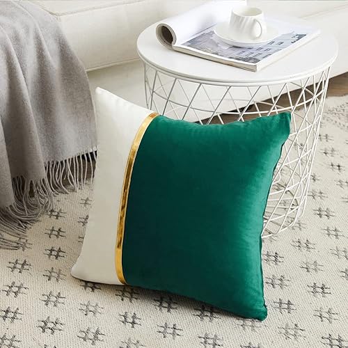 Miniatura 10 de Fancy Homi Paquete de 4 fundas de almohada decorativas azules de 18 x 18 pulgadas para sala de estar sofá cama retazos de terciopelo azul rey y