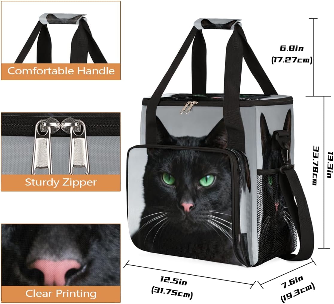 Black Cat Green Eyes Portable Coffee Maker Carrying Bag Compatible with Keurig K-Mini or K-Mini Plus - Travel Storage Tote with K-Cup Pod Pockets for Single Serve Coffee Brewer