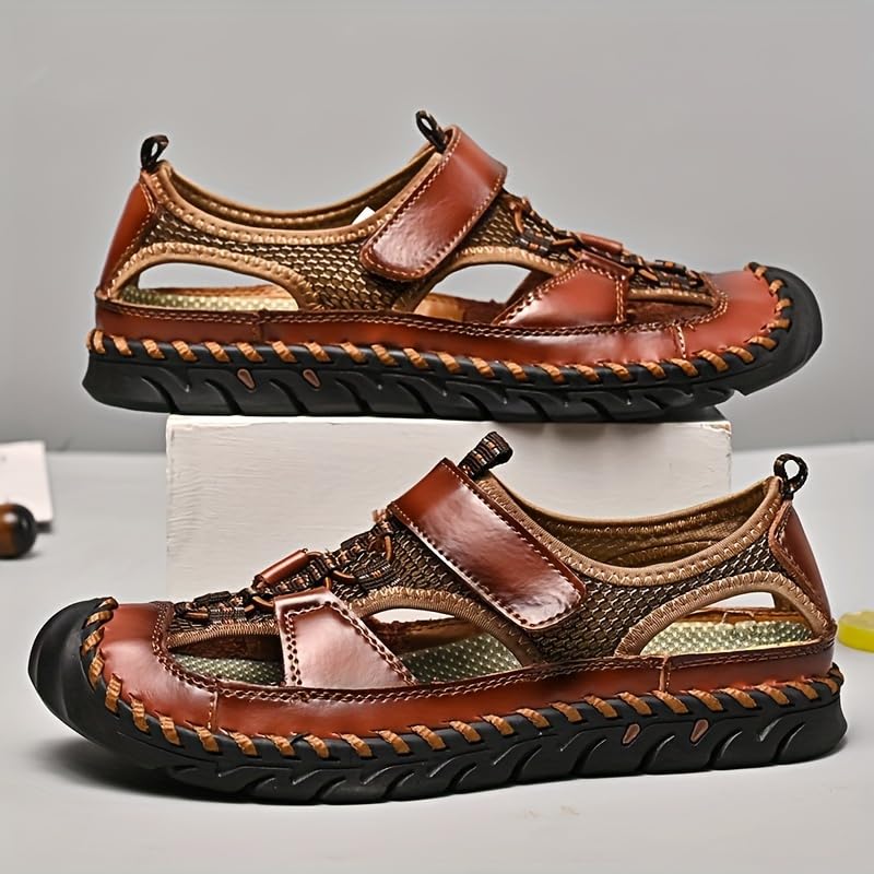 Men's Summer Closed Toe Hiking Sandals, Comfy Breathe Splicing Mesh Non-Slip Softsole Outdoor Travel Beach Shoes4