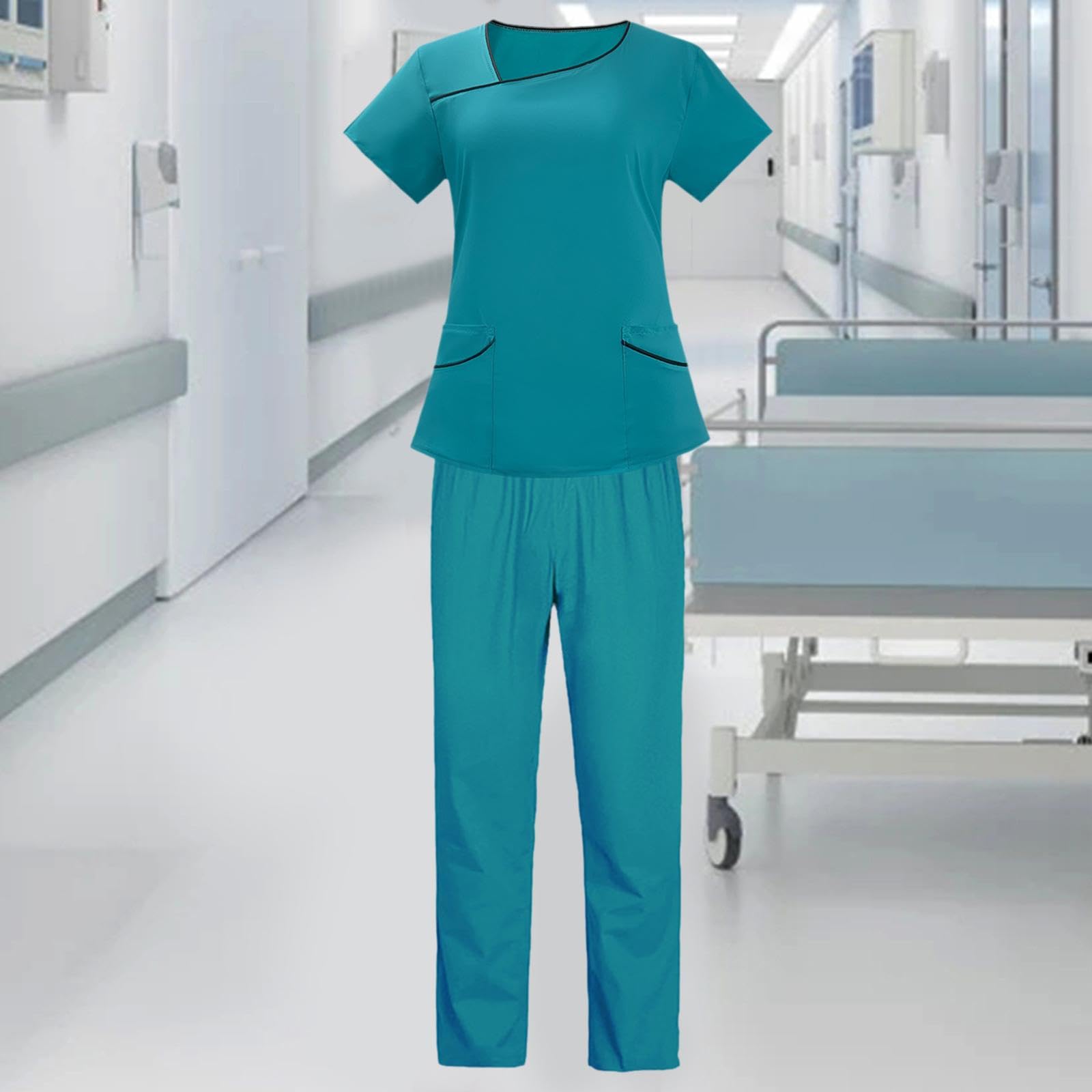 Conjunto de Uniforme Médico para, Ropa de Trabajo para Cuidadores de Mascotas, Ropa de Trabajo para El Sector Salud, Cómodo de Usar, Blusa, XL Lago Azul