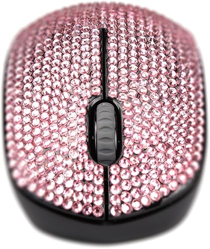 Miniatura 3 de Ratón inalámbrico de lujo para niñas, mouse de computadora cubierto de diamantes de imitación rosa con receptor USB, ratones lindos y brillantes