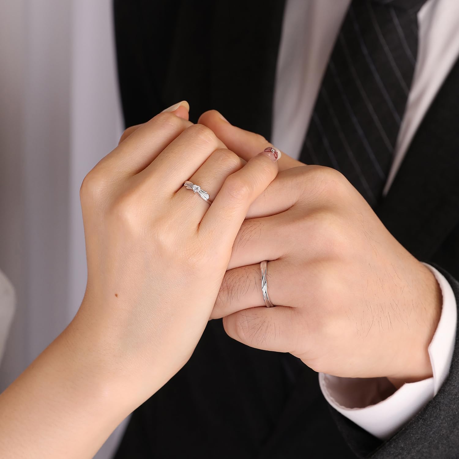 Meissa Plata de Ley 925 Anillos de Pareja de Bodas Promesa Compromiso para Mujeres y Hombres de Banda Aniversario Conjuntos de Novia San Valentín Regalo Caja de Regalo Ajustable, Juego de Dos Anillos