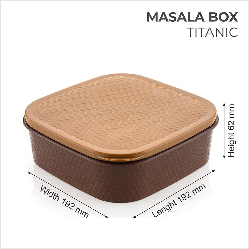 LEAWALL 7 Section Heavy Duty Plastic Masala Box for Kitchen 700ml (Wooden) 3