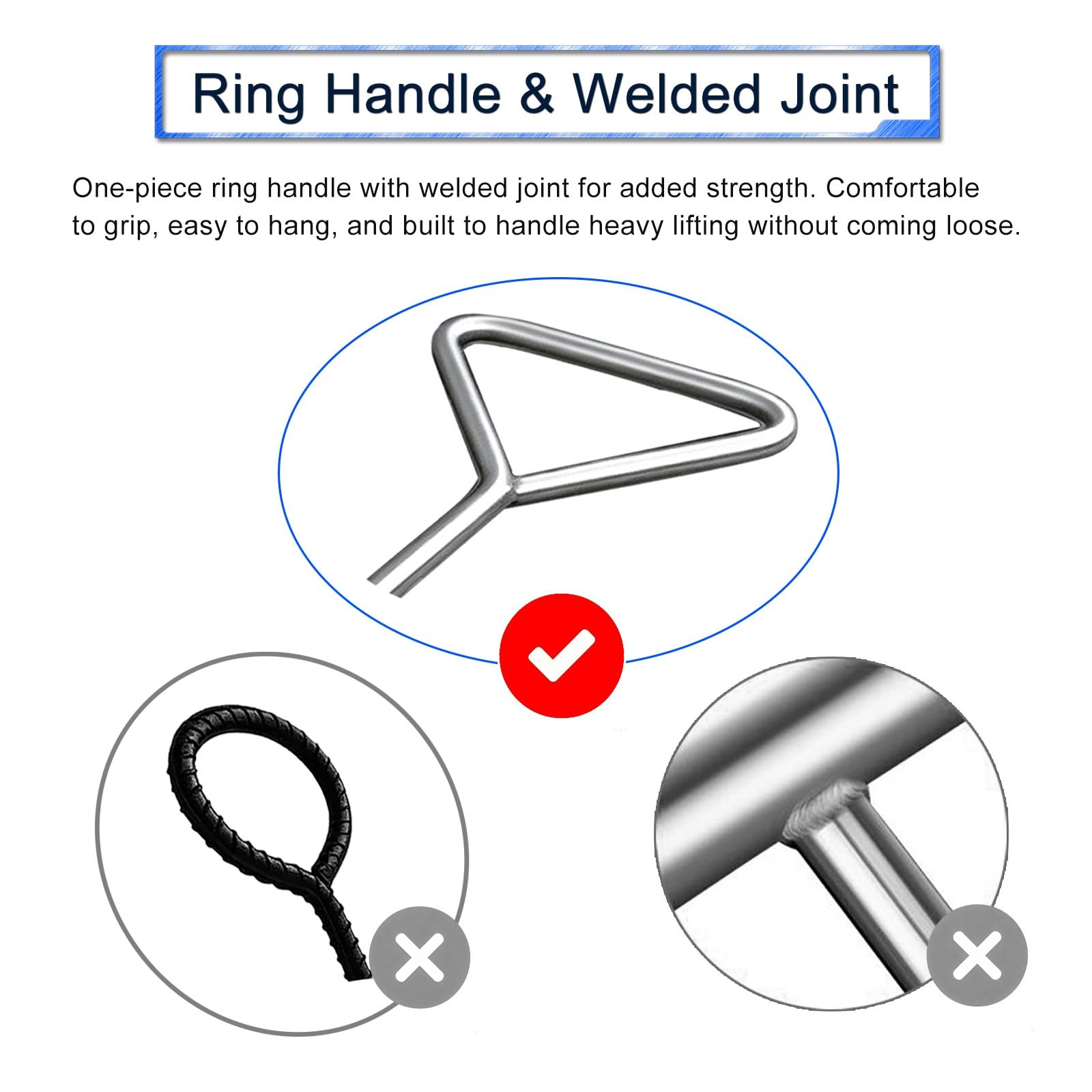 Gancho de Boca de Acero Inoxidable con Bucle Triangular | Gancho de tracción de anillo triangular, herramienta de palanca multiusos para alcantarillas(10mm/0.4in Pointed,1.5m/59in)