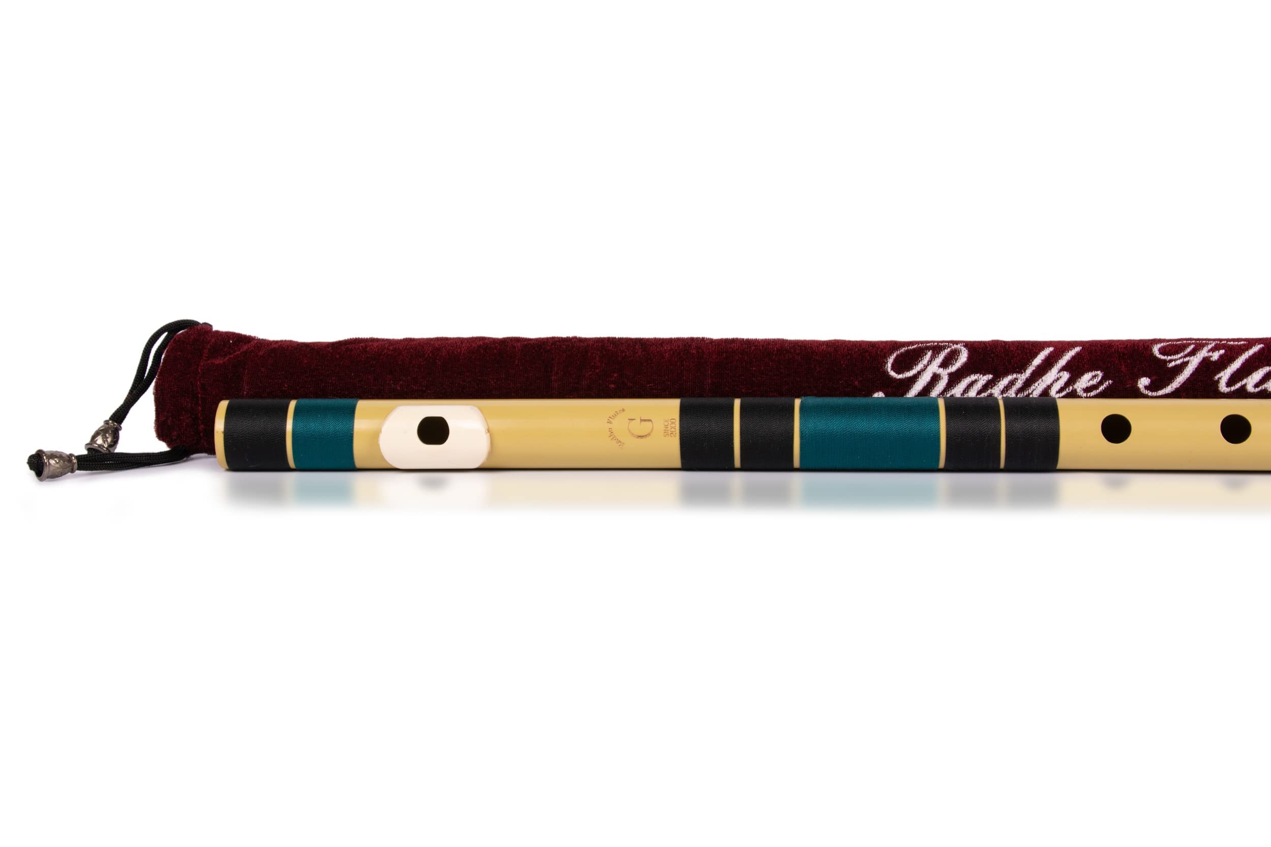 Radhe Flutes PVC Fiber Bass G With Velvet Cover (Beige Flute With Black & Dark Green Threads) 1