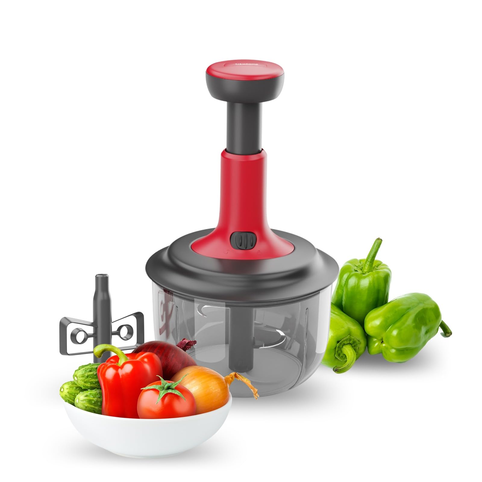 Lifelong Push Chopper 1600ml with Whisker | Versatile Multi-Purpose Vegetable, Onion, and Garlic Chopper, Ideal Manual Kitchen Cutter for Effortless Food Preparation(LLKT001,Red)-image-49