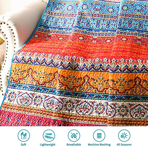 Qucover Single Bedspread Quilted Lightweight Soft Bohemian Quilted Throw Blanket 150 x 200 cm, Vibrant Red Blue Boho Throw - Cosy Home Interiors Qucover Single Bedspread Quilted Lightweight Soft Bohemian Quilted Throw Blanket 150 x 200 cm, Vibrant Red Blue Boho Throw - Image 5
