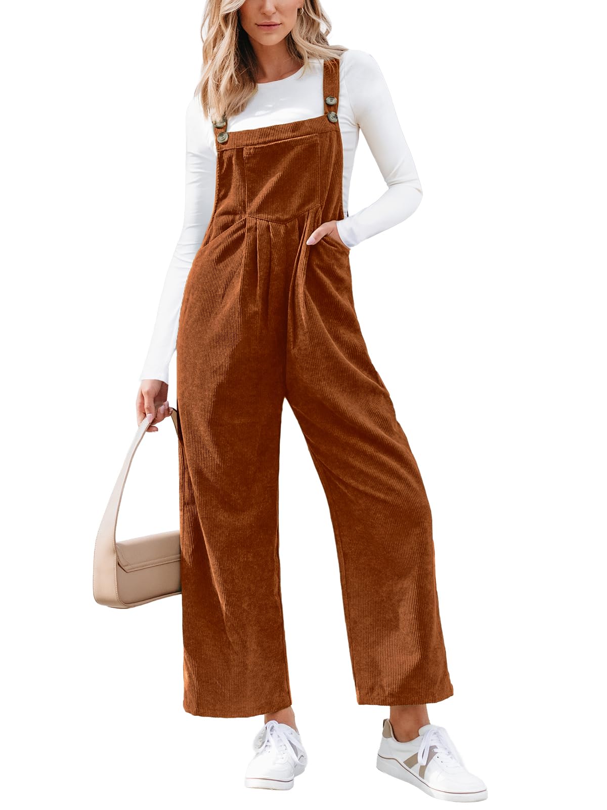 CUPSHE Damen Cord Overall Ärmellos - Weite Beine Latzhose
