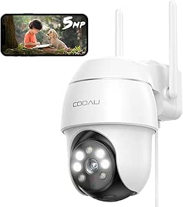 COOAU Security Camera, Outdoor, Wireless, 5MP/1944P, Long Distance Night Vision, 5dBi Antenna, H.265 Video Compression, Night Color Shooting, Surveillance Camera, Pan/Tilt 360° Wide Angle Photography, asin的图片