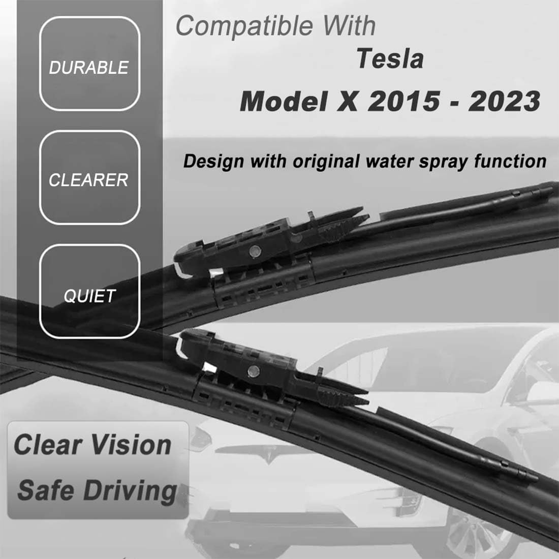Tesla Model X 2015-2023 Wiper Blades with Integrated Washing, 28" + 18" Tesla Silicone Windshield/Windscreen Wiper Blades All-Seasons applicable, Original Equipment Accessories Pack of 2