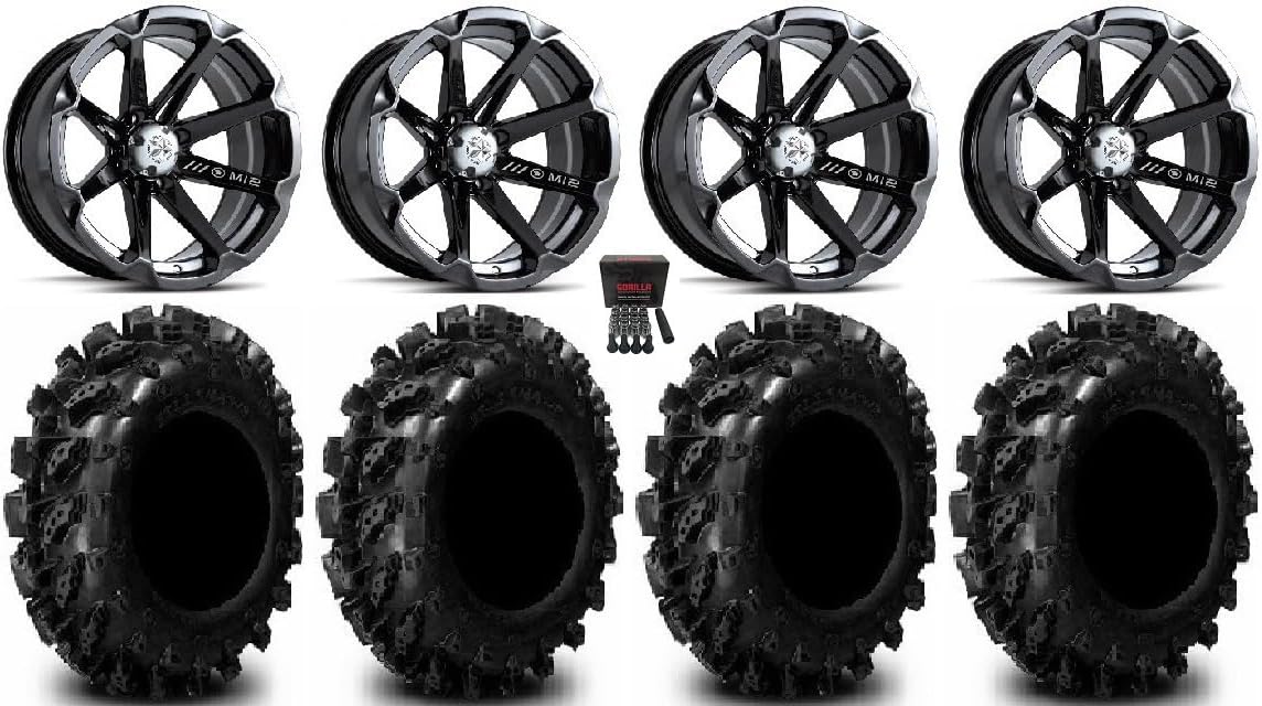 Bundle - 9 Items: MSA Black Diesel 14" ATV Wheels 28" Swamp Lite Tires [4x156 Bolt Pattern 12mmx1.5 Lug Kit]