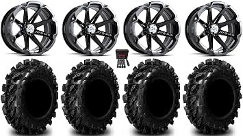 Bundle - 9 Items MSA Black Diesel 14" ATV Wheels 28" Swamp Lite Tires [4x156 Bolt Pattern 3/8x24 Lug Kit]