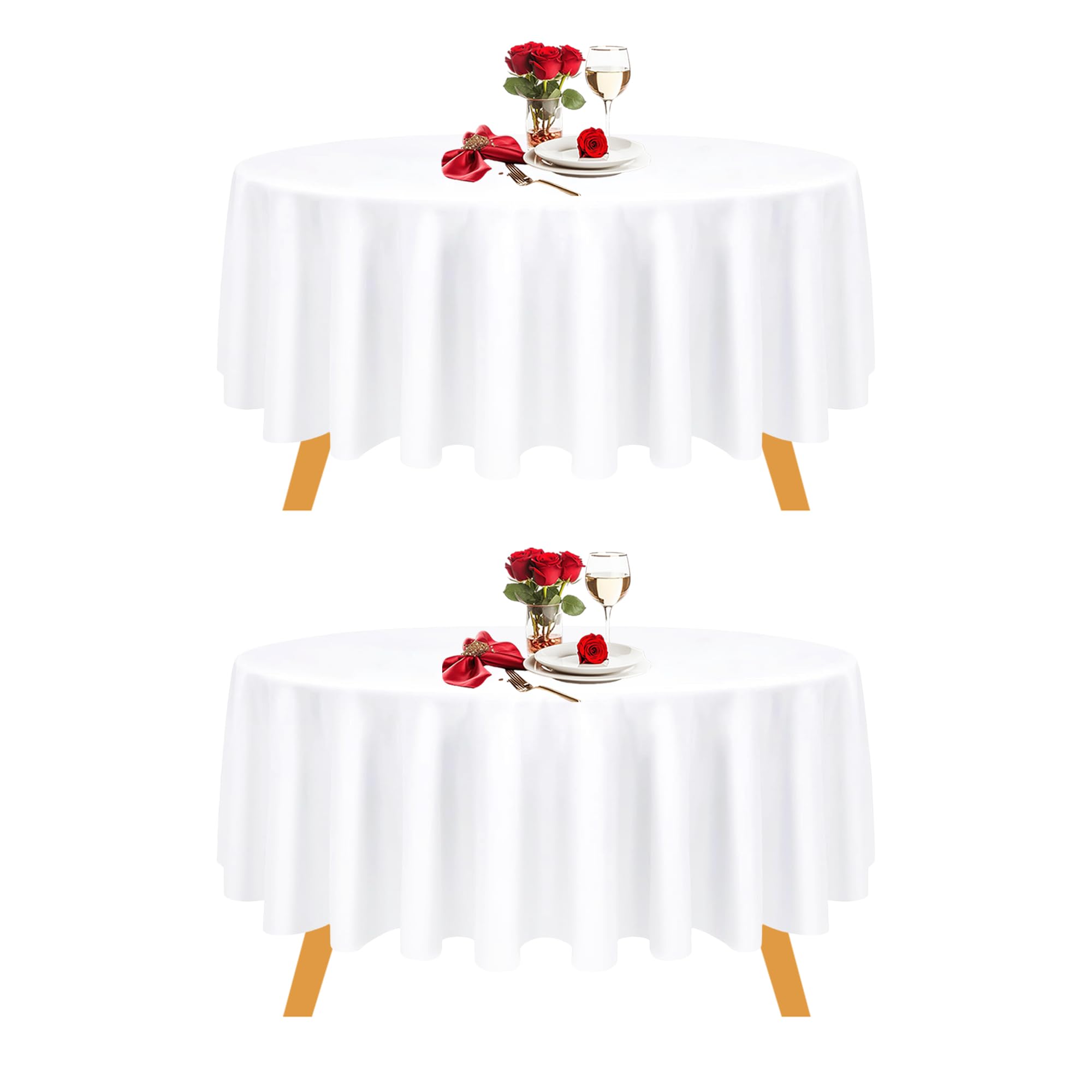 Trimming Shop 70" White Linen Polyester Tablecloth - Pack of 2