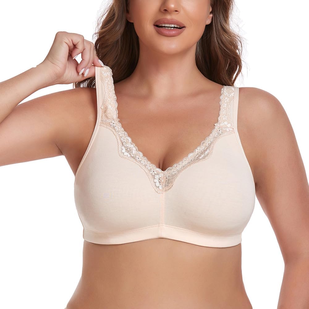 Women's Wireless Plus Size Lace Bra Full Coverage Unlined Minimizer Bra Comfort Cotton - Image 2