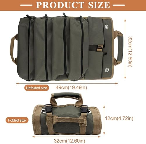 Miniatura 4 de Bolsa enrollable portátil para herramientas, diseño de cremallera, organizador de llaves, 4 compartimentos para herramientas + 2 pequeñas bolsas de