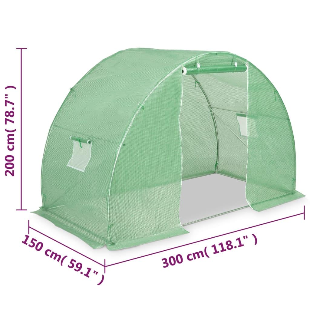 Serra da 4,5 m², 300 x 150 x 200 cm, con robusto telaio in acciaio, 2 finestre di ventilazione, porta, copertura resistente alle intemperie, ideale per giardino, piante, verdure, erbe, fiori