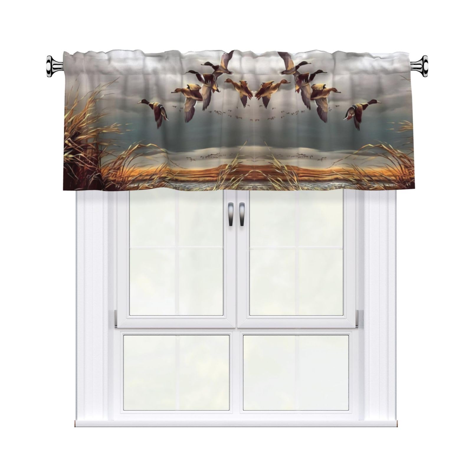 WHJSSF Hunting Flying Wild Ducks Prints Housewarming Gift – Peach Skin Window Valance 54x18 for a Cozy Kitchen Refresh