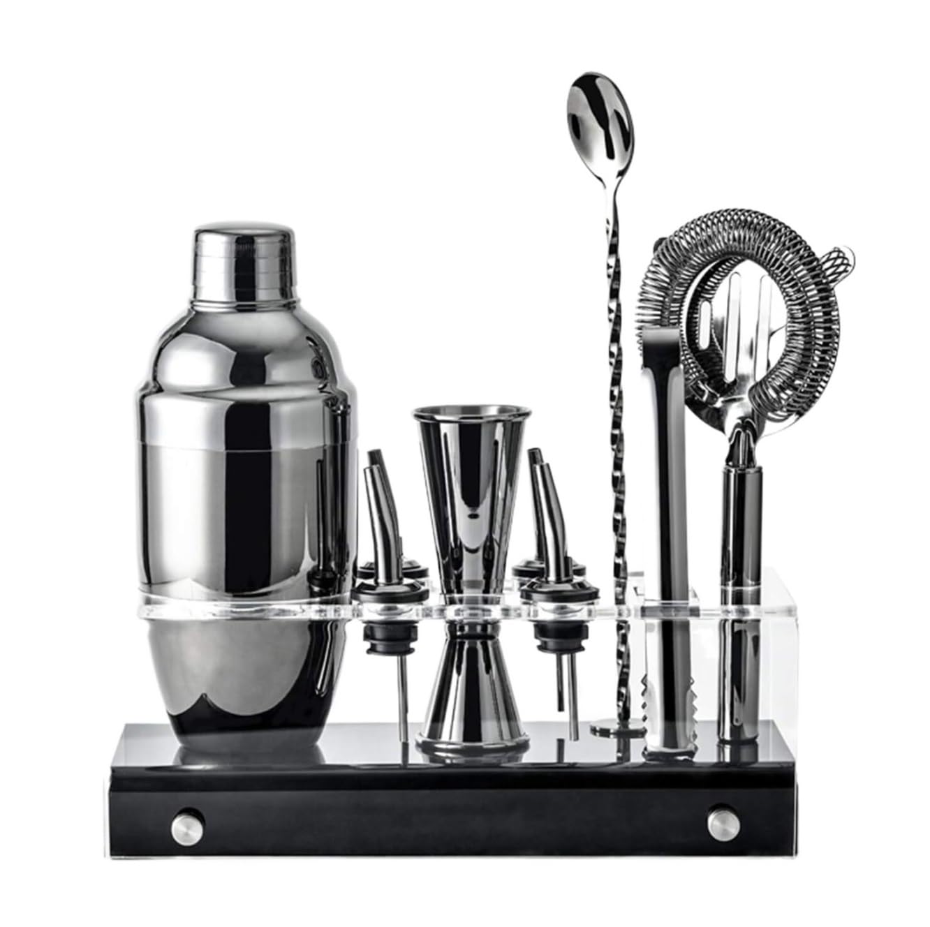 Shaker Cocktail 10pc Cocktail Shaker avec Support Acrylique en Acier Inoxydable Bar Tool Set Bartending Kit Bar Set(Black)
