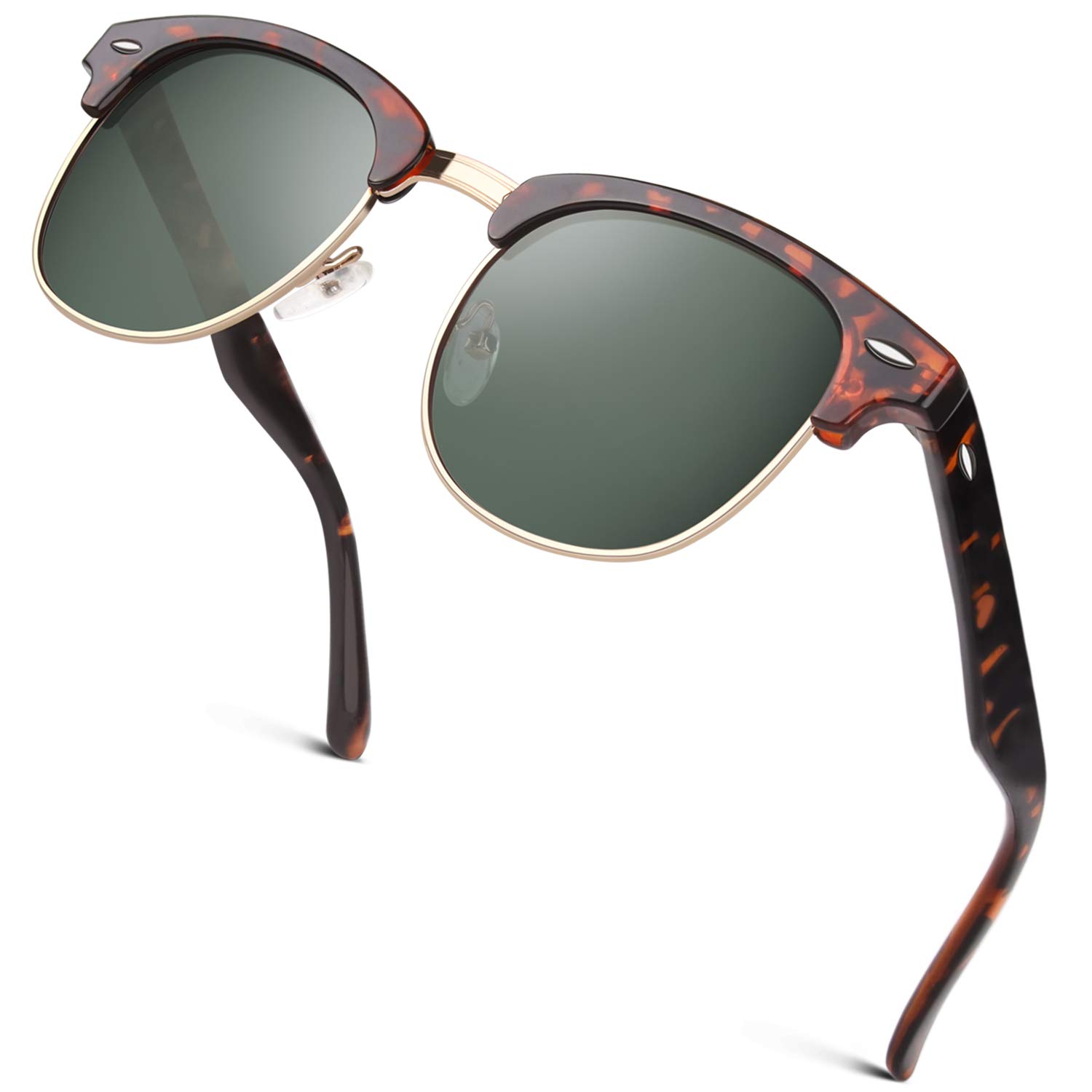 GQUEEN Horn Gestell Halbrahmen Retro Polarisiert Sonnenbrille Herren Damen