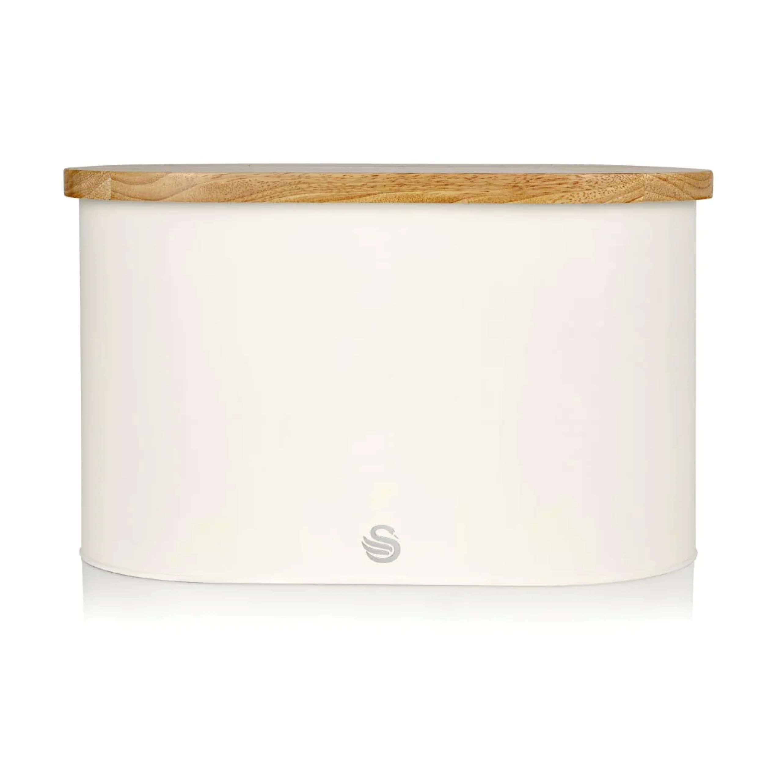 Swan SWKA17512WHTN Nordic Scandi Bread Bin with Bamboo Cutting Board Lid, Cotton White, Steel