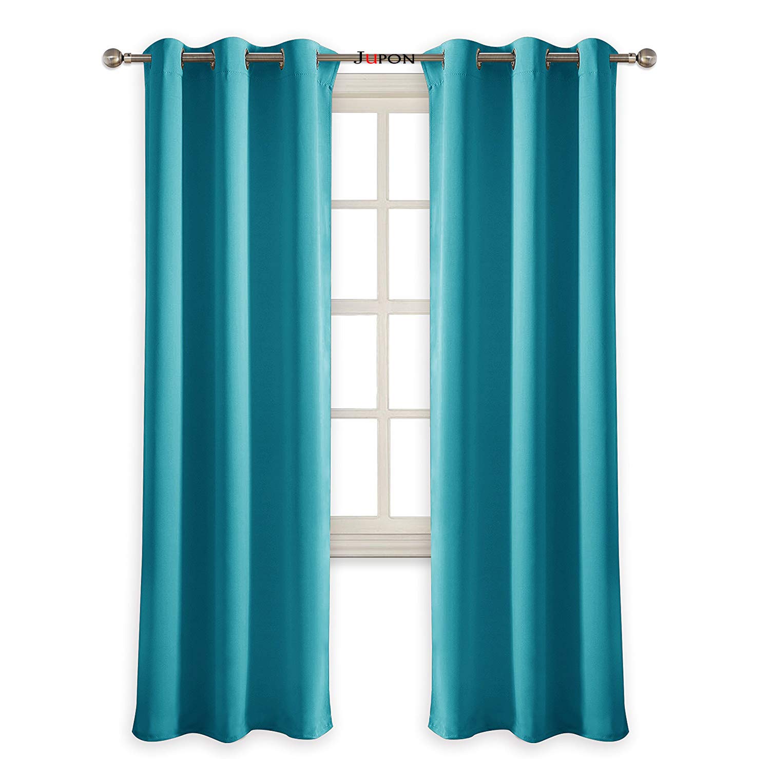 JUPON Curtains Room Darkening Premium Silk Blackout Curtains, 1 Piece Curtain | 9 feet Long - Turquoise