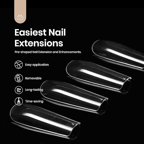 Beetles - Kit de uñas de gel suave, 500 puntas de gel preformadas, puntas de gel cuadradas, largas, transparentes, de cobertura completa, uñas disponible en Yaxa Colombia