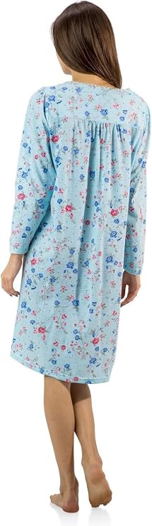 Casual Nights Women's Cotton Blend Long Sleeve Nightgown | Henley Nightshirt