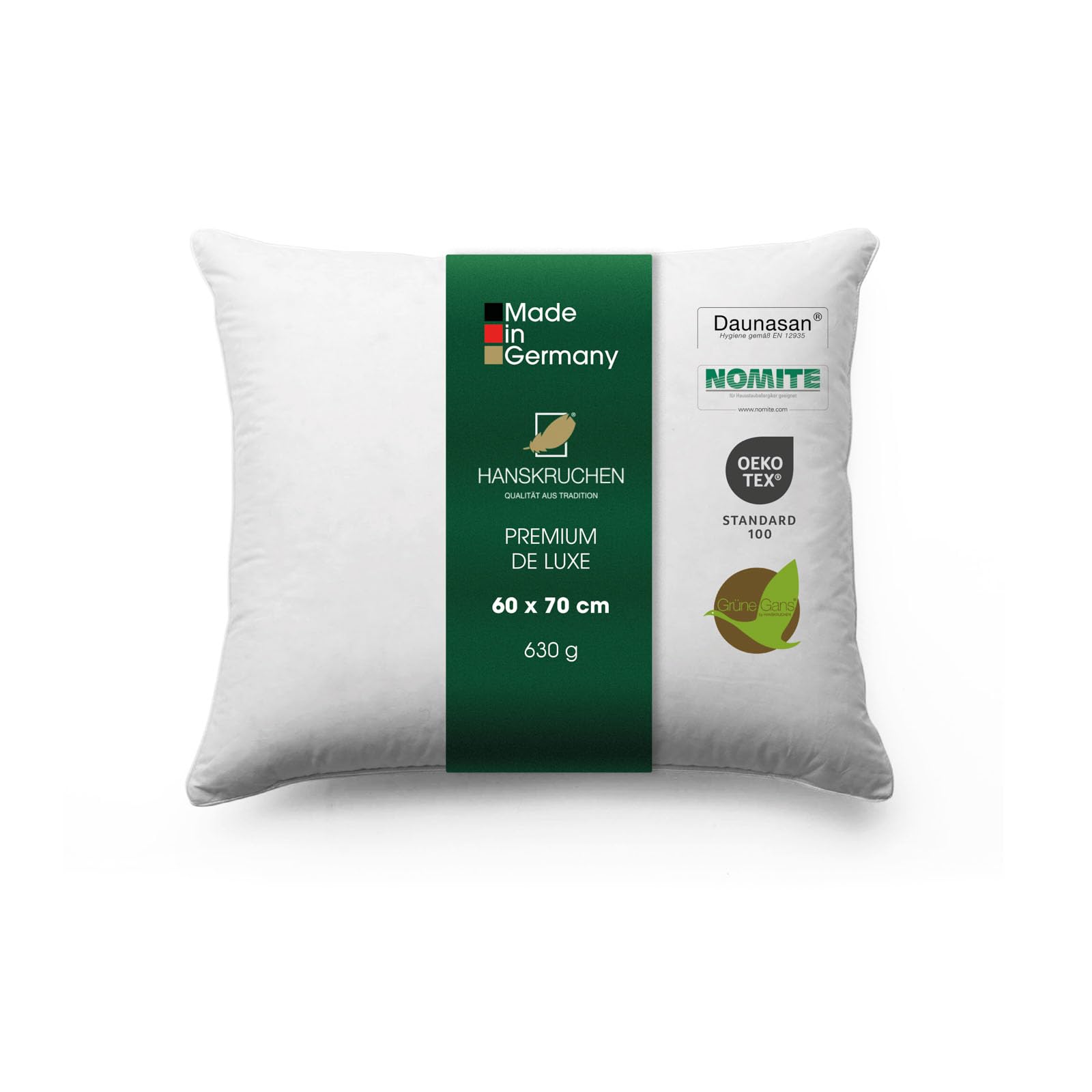 Premium de Luxe Poduszka Puchowa 60 x 70 cm - Made in Germany, 100% Bawełna, 3-Komorowa, Dla Alergików
