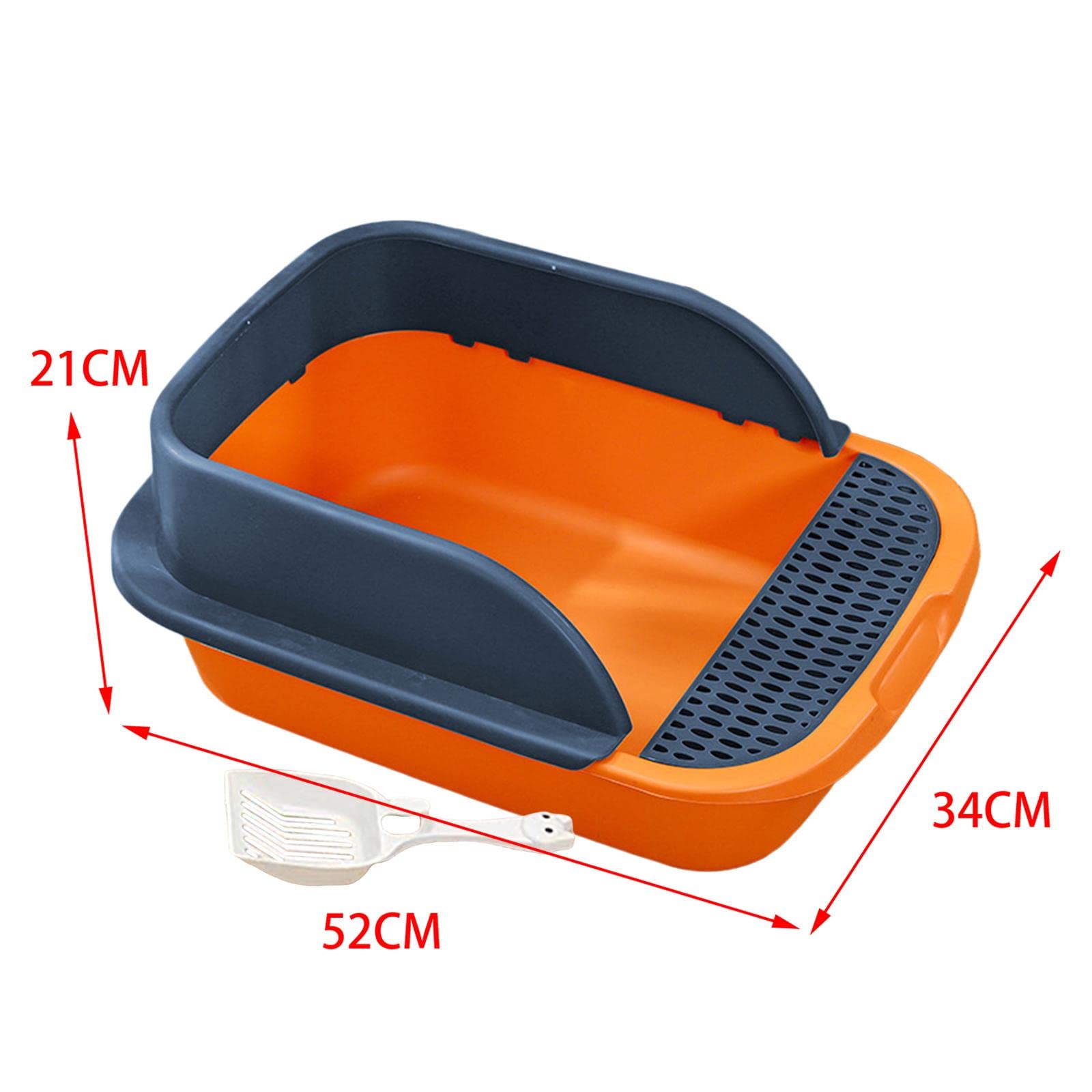 Bac à Litière pour Chat avec Couvercle et Cadre Ouverts pour Un Nettoyage Facile, Orange Bleu Foncé, Grand
