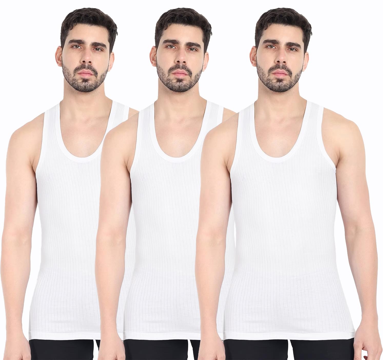 Men's Cotton White Striped Sleeveless Vest (#421-Magic-RN)-image-19