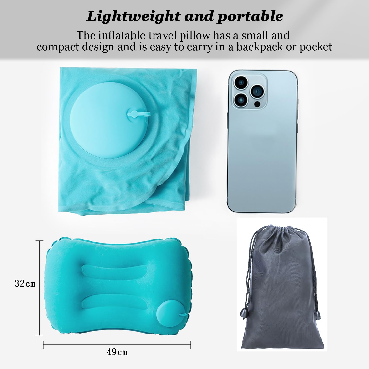 Paquete de 2 Almohadas Inflables de Viaje para Acampar Almohada de Playa Hinchable con Bolsa de Almacenamiento, diseño de Curva Corporal, Adecuado para Playa, Camping, Senderismo, Trekking