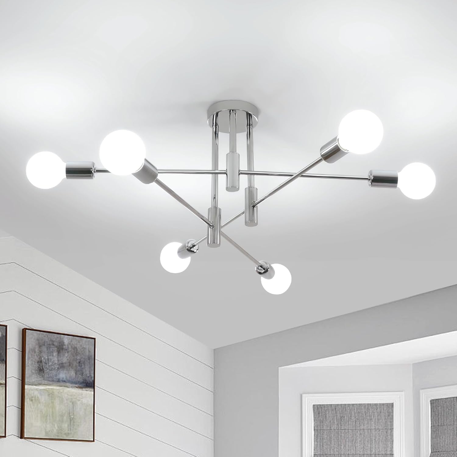 DELIPOP Ceiling Lights Vintage, 6 Lights Industrial Ceiling Lamp with E27 Base, Modern Sputnik Chandelier for Living Room, Bedroom, Kitchen, Dining Room, Hallway