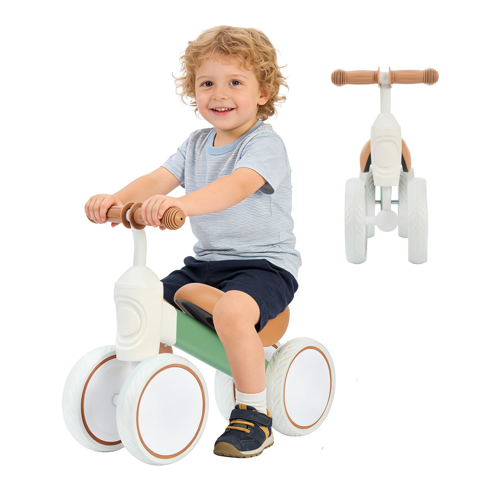 LN COZY CORNE Baby Balance Bike for 1-2 Year Old Boys Girls Toddlers, Lightweight Baby Balance Bike with 135° Steering Limiter, Adjustable Seat 4 Wheels Infant Bik (Green)