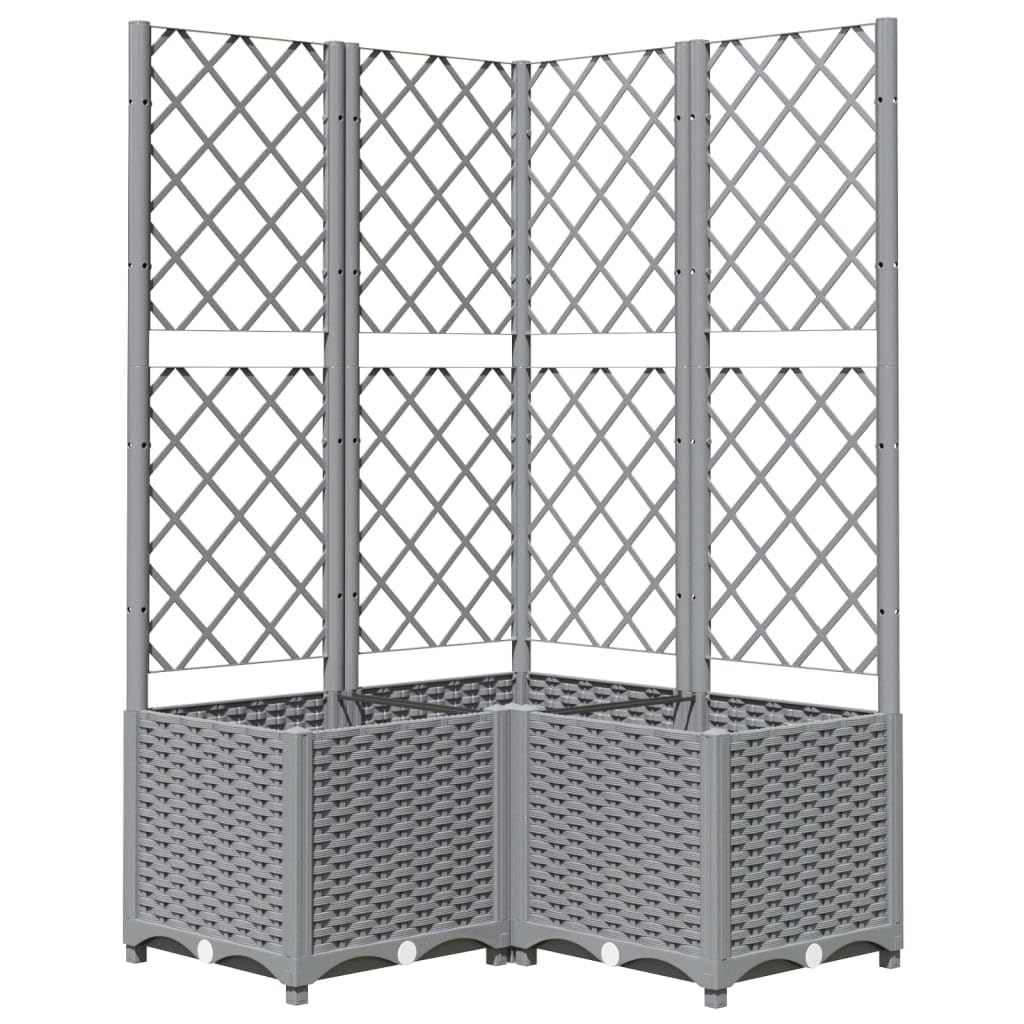 vidaXL Garden Planter, Plant Pot Outdoor Planter, Patio Terrace Yard Trellis Planter Raised Bed Flower Box with Trellis, Light Grey PP