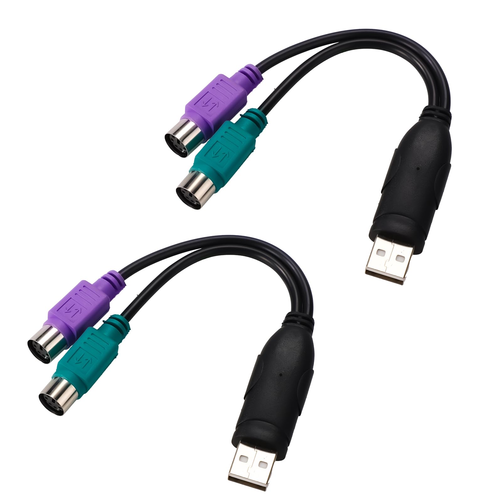 2szt Adapterów PS2 do USB, 18,9cm Długości Konwerter Klawiatury i Myszy PS/2 na USB (Porty Fioletowe i Zielone)