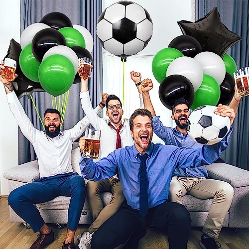 Image of AR GIFTZADDA 4D Football Black White Green 15 Pcs Balloons Kit, 24 Inch Soccer Foil Balloons Football Party Decorations for Boys Birthday World Cup Theme Party (14 Pcs Balloon kit, Football Foil)