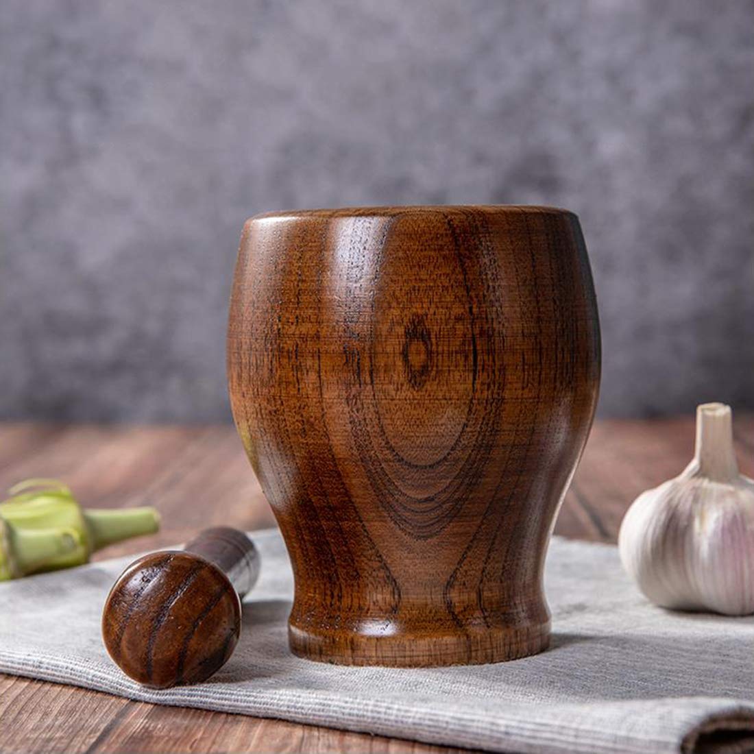 Mörser-Stößel-Set, Stößel und Mörser, Holz, Gewürzmörser aus Holz, Mahlbecher, Gewürzzerkleinerer, Mühle, Gewürzmörser mit Stößel