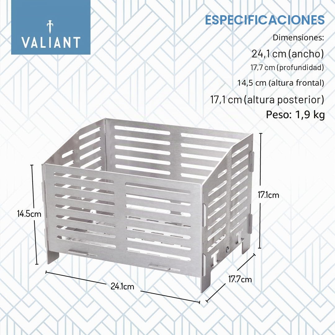 Valiant - Cesta para Quemador de pellets para Estufas de leña y chimeneas | Construcción de Acero Inoxidable Grueso | Diseño ventilado para una combustión Uniforme | Capacidad de 3 kg | Tiempo de
