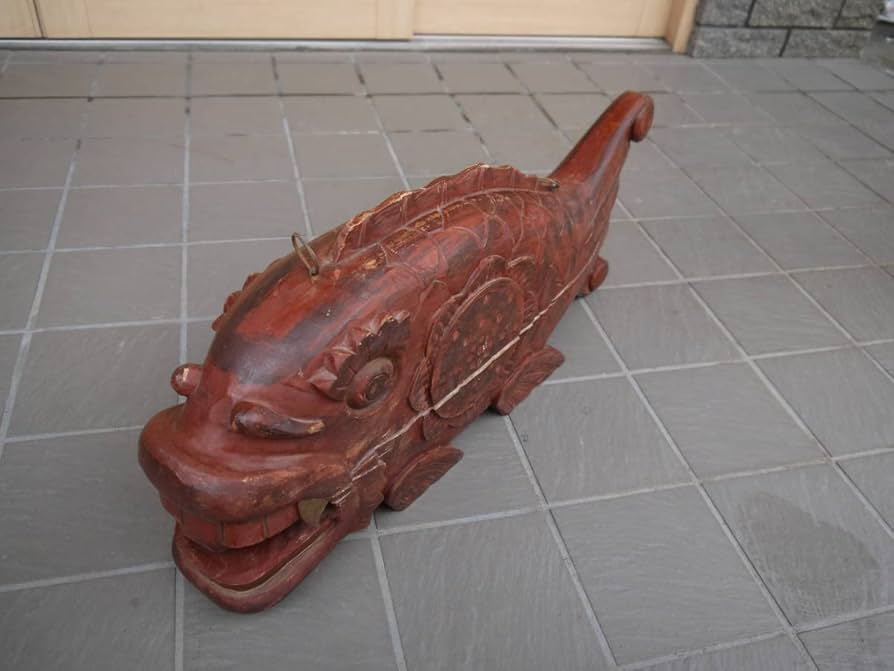 Amazon.co.jp: 【21203】魚鼓魚板無垢木彫仏具古民具長さ60cm