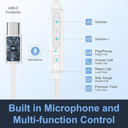 Miniatura 2 de Auriculares USB C con cable para Samsung Galaxy S25 EdgeUltraS24 FES24S23S22A17, auriculares con micrófono integrado y control de volumen para