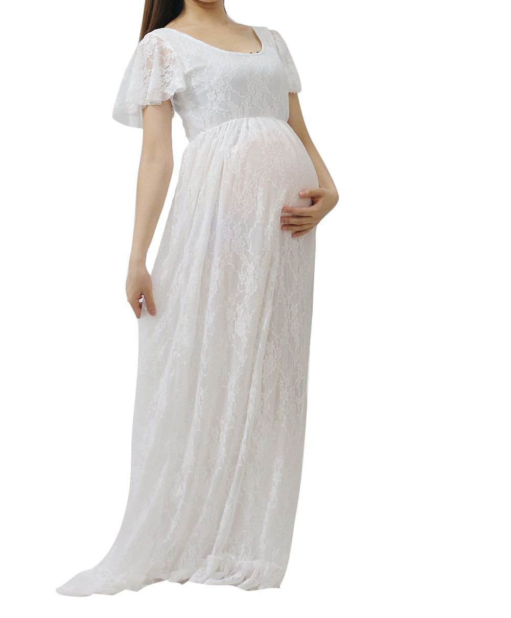 maternity beach wedding dress Strapless Ivory Lace Long Maternity Wedding Dress Boho with Long Train   DressCulture