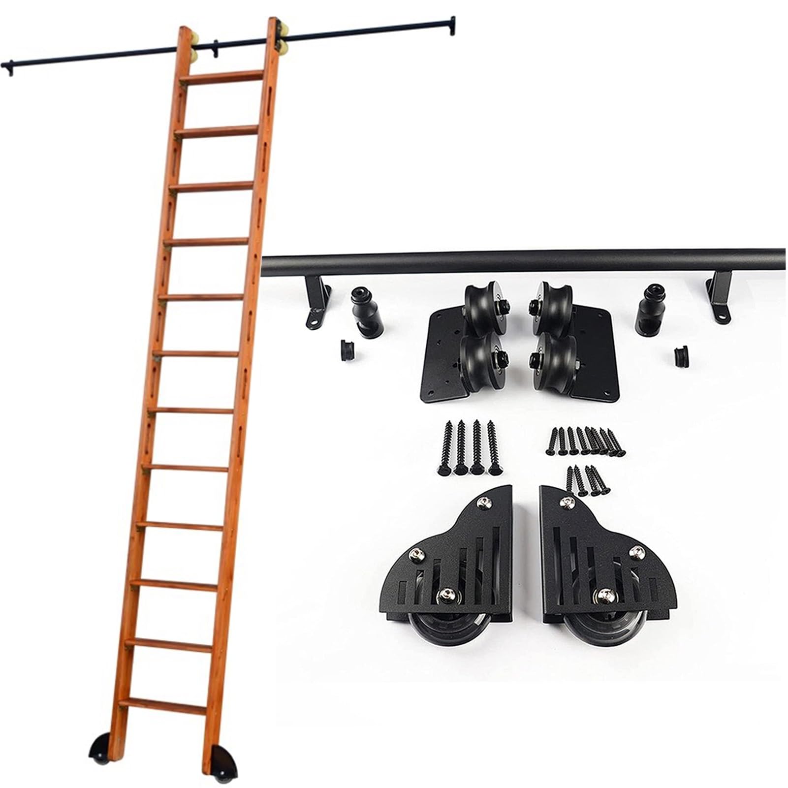 Schiebeleiterschienen-Set, Roll-Bibliotheks-Hardware-Set, 4,8 m, Schiebetür-Set, mobile Leiterschiene, runde Verlängerungsschiene für Zuhause oder Büro.