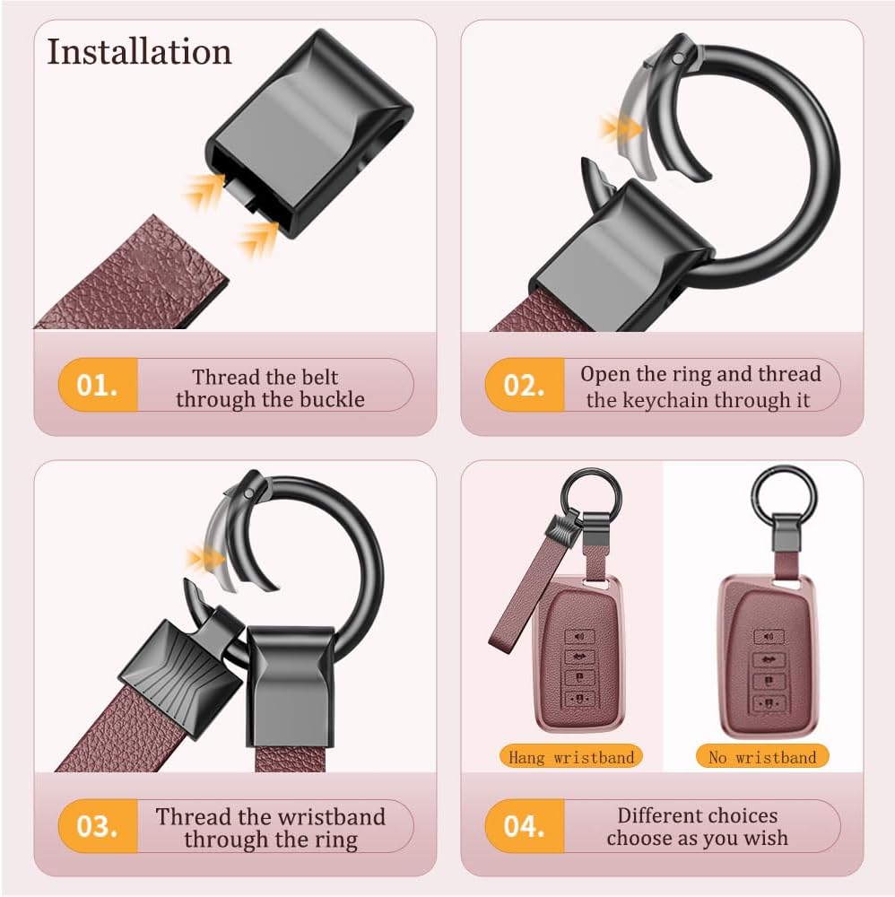 for Lexus Key Fob Cover Case, Premium Aluminum and Leather Protector with Keychain Fits for RX 570, ES 200 NX LX is 250 Key Remote (A-Rose Gold) - Image 6