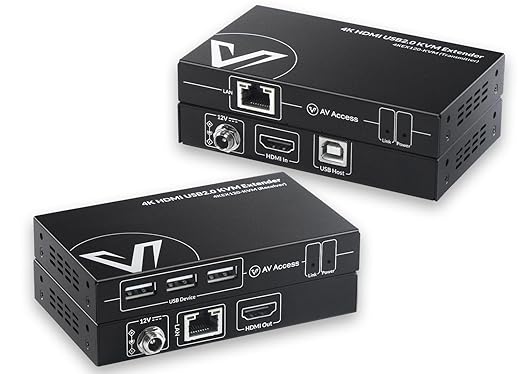 AV Access 4K HDMI KVM Extender, 120m/394ft Over Ethernet Cat5e/6, 1080P@120Hz, 3X USB 2.0 Ports, Zero-Latency, Plug and Play, KVM Webcam Extender for Gaming, Data Centers & Classrooms