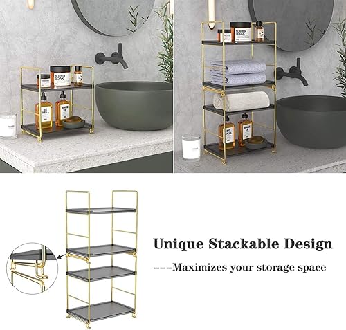 Miniatura 6 de Estante de especias de cocina de 2 niveles, estante organizador apilable independiente, organizador de baño y cosméticos, estante cuadrado de pie