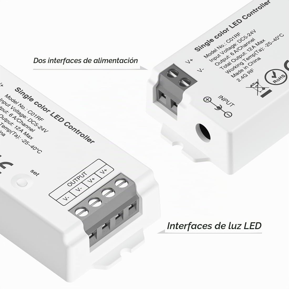 SEZO 2.4G RF Controlador LED Monocromático C01RF y RC01RFB 4 Zonas Mando a Distancia Inalámbrico Control de Grupo Brillo Ajustable para FCOB 3528 tiras LED Monocromáticas