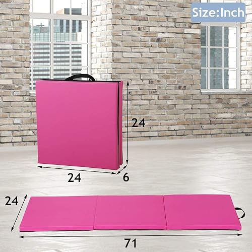 Miniatura 7 de Colchoneta de gimnasia para gimnasio en casa, plegable, portátil, de 6 x 2 x 2 pulgadas, extra gruesa, con asas de transporte, para niños y adultos,