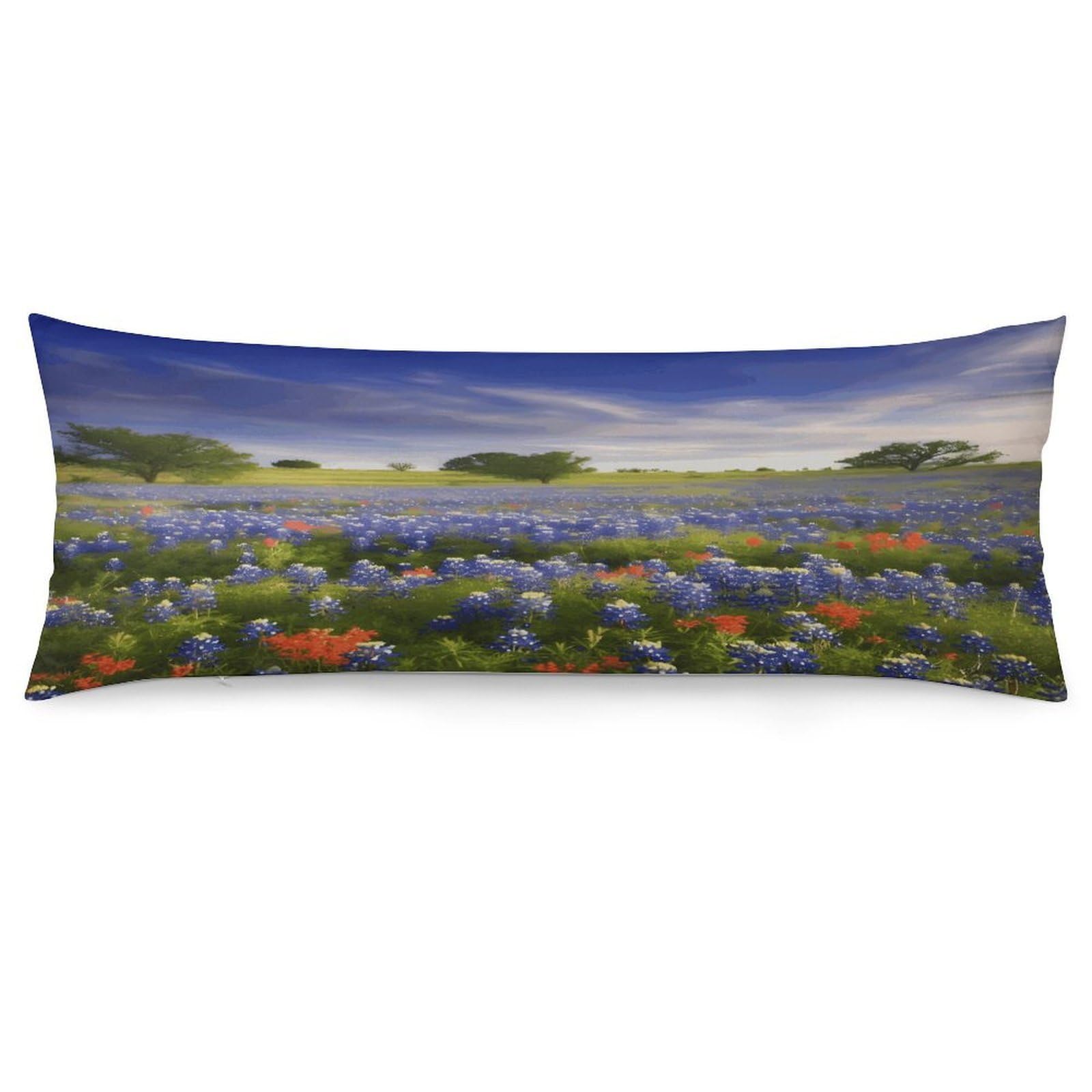 Texas Bluebonnets Scenery Throw Pillow Cover Soft Lumbar Pillow Covers with Zipper Breathable Rectangular Cushion Case Polyester Pillow Case Decorative Body Pillow Cover for Couch Bed